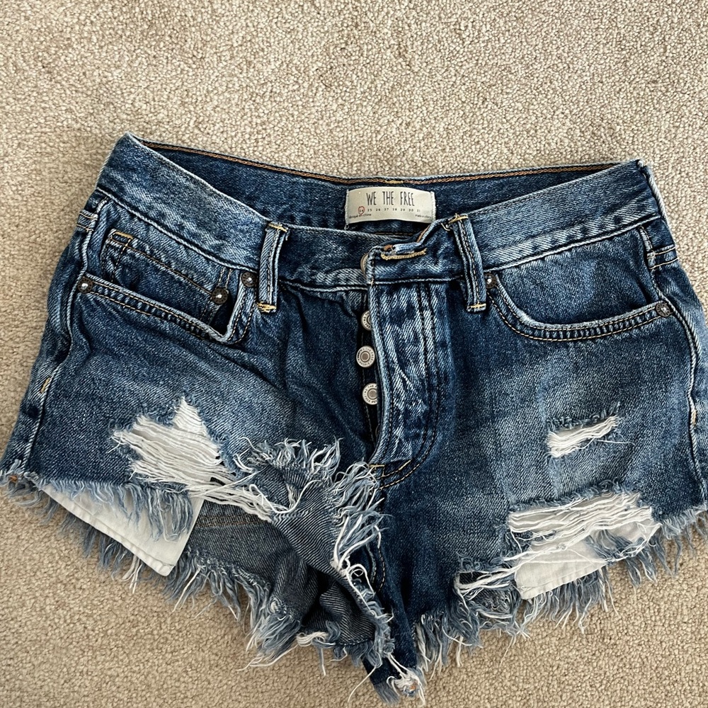 One Teaspoon Blue Distressed Jean Shorts